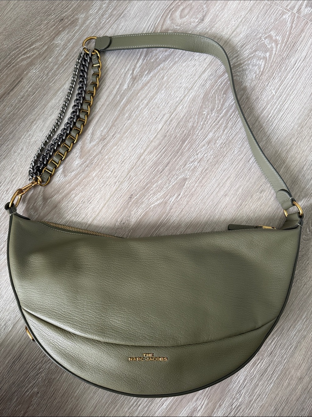 Marc Jacobs Olive Green Crescent Shoulder Bag with Mixed-Metal Chain